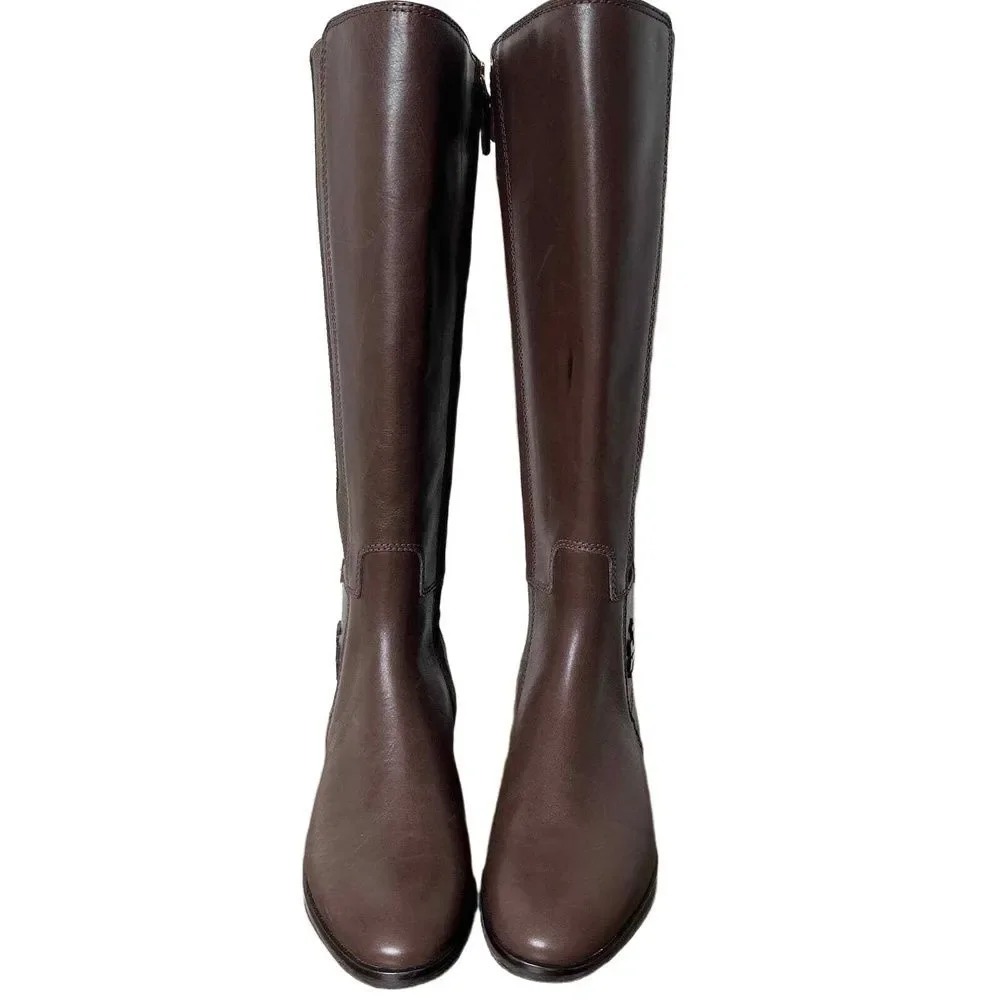 Tory Burch Riding Boots 7 Tall Minimalist Preppy Casual Classic Brown Simone